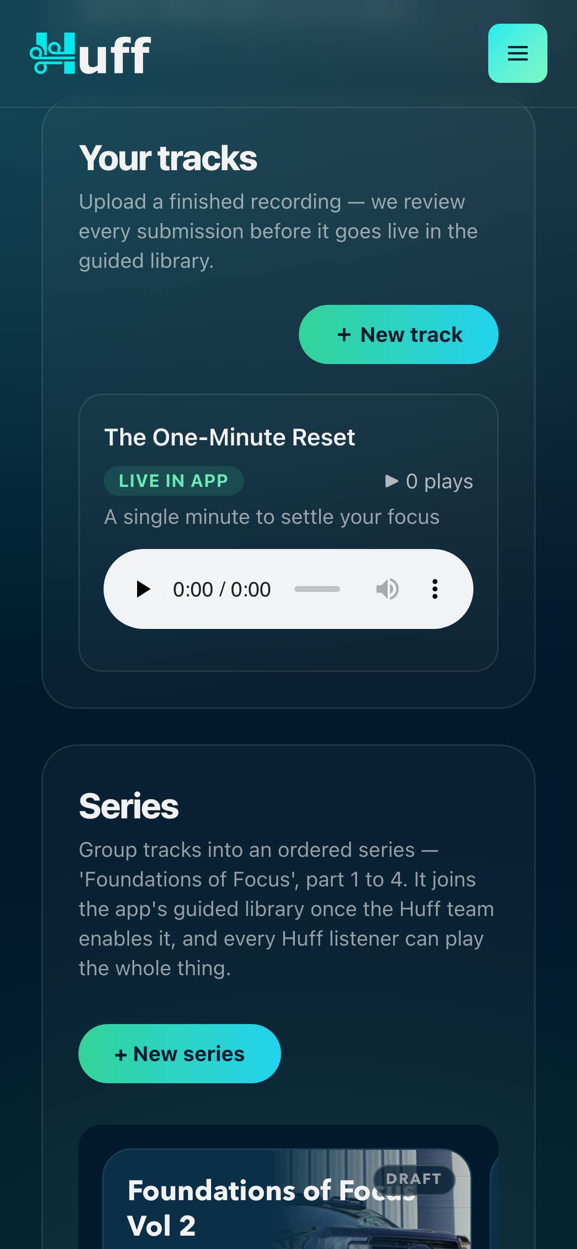 The creator portal — your tracks and series