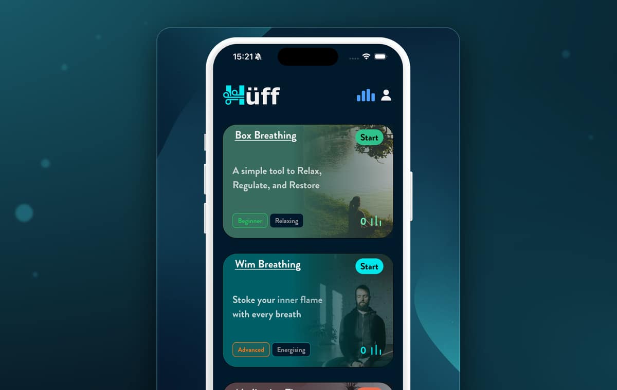 The Huff home screen, with Wim Breathing ready to start