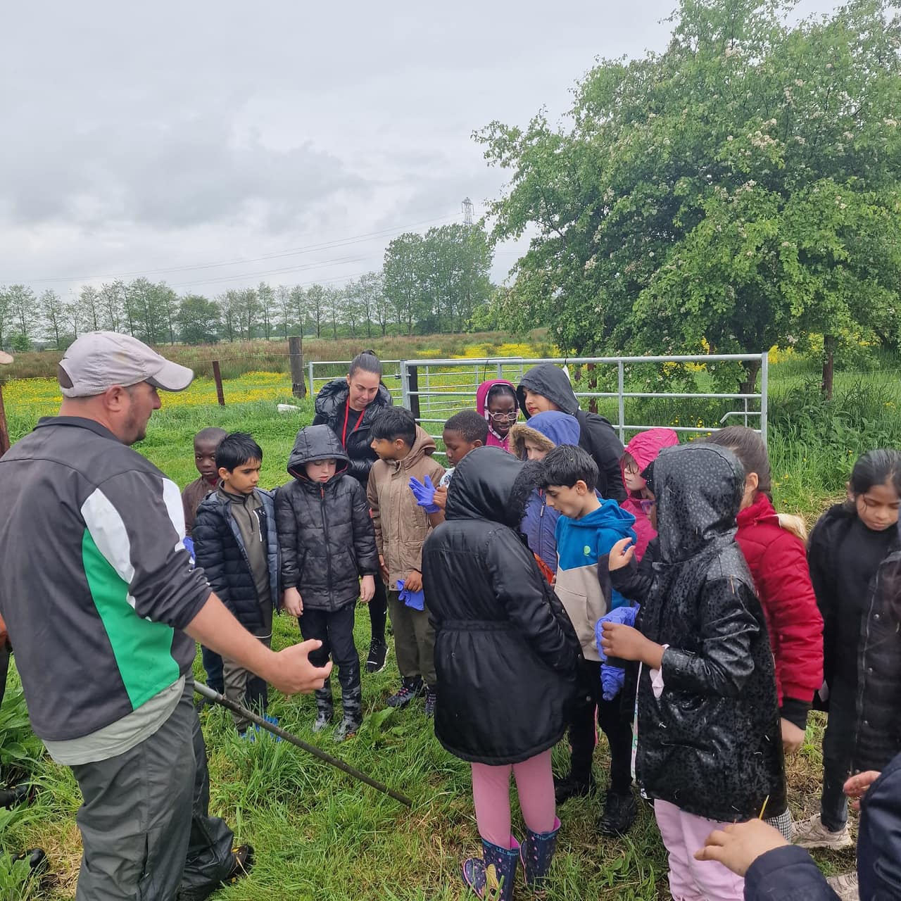 A school group on a visit to Moss Lane Farm